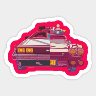 Half n Half Delorean and Ecto 1 Sticker